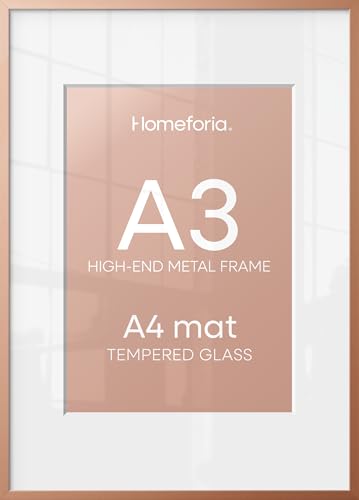 Image of Homeforia A3 Rose Picture Frame, High-End Metal, A4 Mat, Glass | High End Aluminum, Tempered Glass, Acid-Free A4 Removable Mat, A3 Edge-to-Edge Display, Wall Kit, Set Of 1