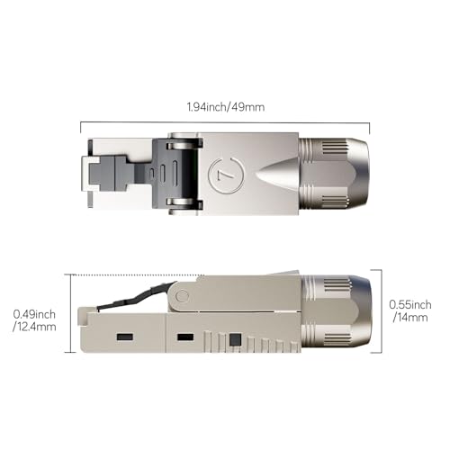 FGB 10 Gbps RJ45 CAT7 Netzwerkstecker LSA Geschirmt Werkzeuglos für Verlegekabel 600MHz für Patchkabel Verlegekabel CAT7 CAT6A, 6 Stück