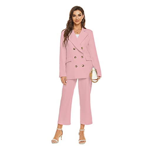 MODFUL Blazer 2 pièces à manches longues pour femme - Pour le bureau, le bureau - Oversize - Classique - Vintage - Double boutonnage - Veste boutonnée, rose, L Cover