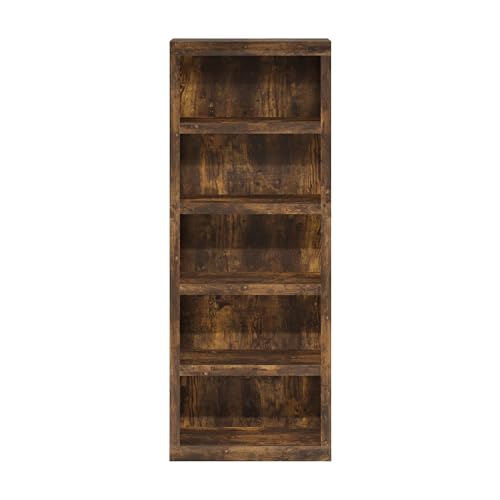 Image of Furinno Rail Book Shelf, 5-Tier Bookshelf with Open Shelf, Bookcase with Classic Style Edges, 10 x 24.6 x 63.5, for Organization and Storage, for Living Room, Bedroom, Home Office, Amber Pine