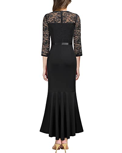 MISSMAY Women's Classy Floral Lace Ruffle Formal Bridesmaid Long Dress2