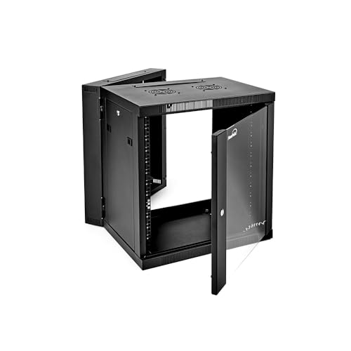 Image of NavePoint 12U Cabinet with Hinged Back - 17.7 inch Deep, Server Rack Enclosure with Locking Glass Door, Wall Mount Rack with Removable Side Panels, Network Cabinet with 2 Fans, Assembled