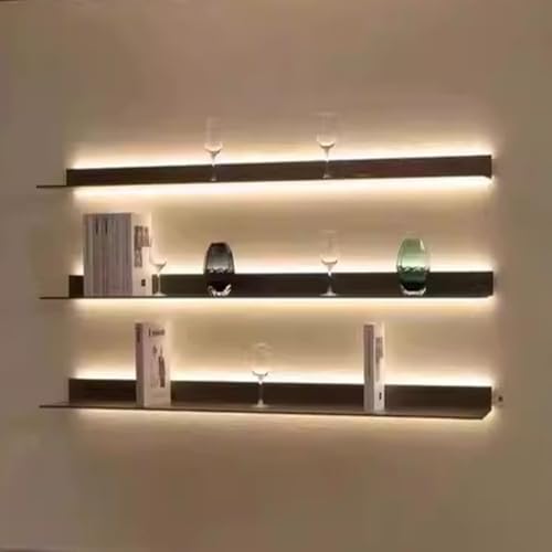 Étagère d'affichage flottante avec lumière LED en métal noble pour intérieur chic