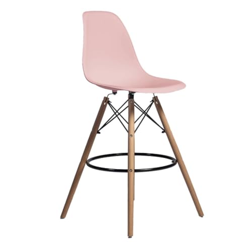 ORION91 High Stool - Nordic Style Ergonomic Design with Curved Polypropylene Backrest in Pink, Beech Wood Legs, Ideal for Home and Office Spaces, Dimensions: 46.5x55x105 cm, Multipurpose Fu… - Pack x4