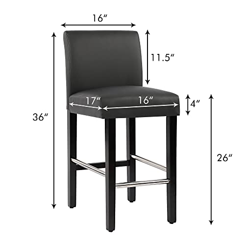 Nobpeint Contemporary Counter Height Bar Stool, Upholstered Faux Leather Barstool With Steel Footrests, 26 Inch Seat Height, (Set Of 4) Black #TOP3
