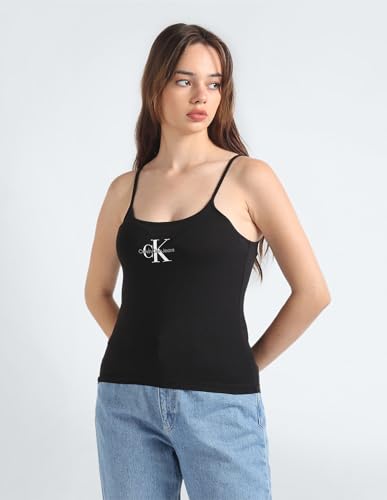 Calvin Klein Damen Tank Top Monologo Strappy Slim Fit, Schwarz (Ck Black), XXL 6