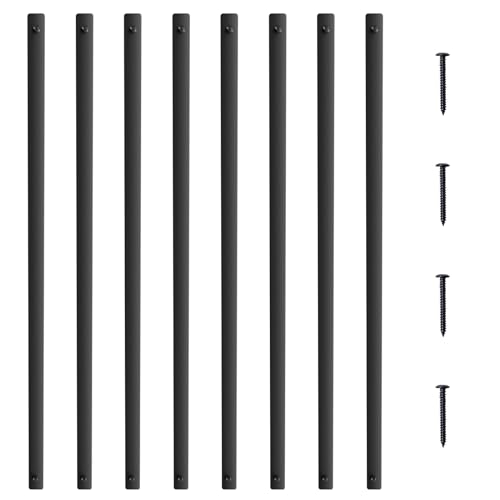 VEVOR Balaustre in Metallo per Scale 25 x 5,5 x 750 mm Ringhiera Piatta con Mandrini in Lega di Alluminio, 51 Balaustre per Ponte con Viti, Ringhiera Classica Cava Verniciata a Polvere Nera Satinata