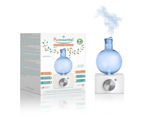 Puressentiel - Diffuseur d'huiles essentielles à Nébulisation - BLU - Diffuseur Aromathérapie en Bois d'hévéa et Verre soufflé - Diffusion à Froid -...