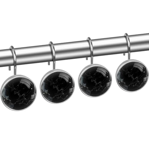 Crochets de rideau de douche cristal texture marbre noir chic set de 12