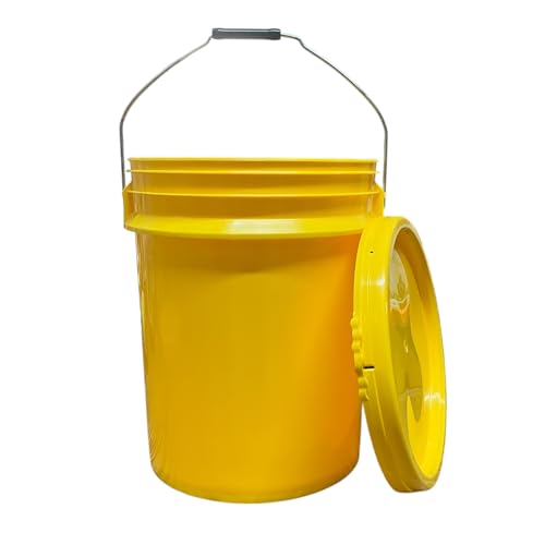 5-Gallon Yellow Bucket Pail Container with Lid - Metal Handles with Plastic Grip for Easy Carrying - Multi-Use - Easy Stack and Store - Heavy-Duty Extra Durable - Food Grade - BPA Free - 1 Pack