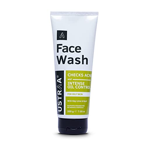 Ustraa Face Wash- Oily Skin - 7.05oZ - Checks Acne & Intense Oil Control - With Basil & Lime - For Acne-Prone Skin, No SLS & Paraben, Checks Acne and Blackheads
