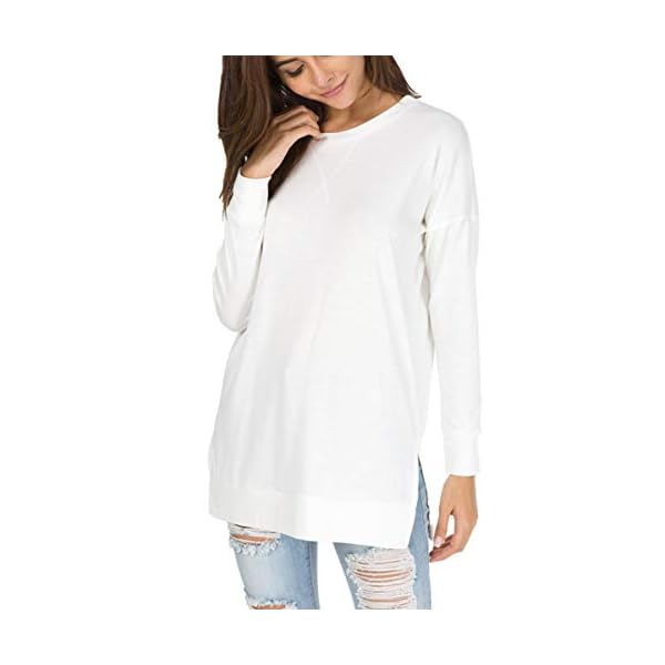levaca-Womens-Fall-Long-Sleeve-Side-Split-Loose-Casual-Pullover-Tunic-Tops levaca Womens Fall Long Sleeve Sweatshirt Side Split Loose Casual Tunic Tops White L