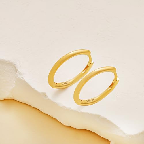 Classic Small Hoop Earrings 17.7mm- 925 Sterling Silver 18k Gold Plated Hypoallergenic Lightweight Earrings for Sensitive Ears, Latch Back, Everyday Piercing Hoop Earrings for Women4