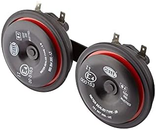 HELLA 3AM 922 000-971 Signal Horn - S90-12V - 113dB(A) - Frequency Range: 350/415Hz - Housing Colour: Red/Black - Flat Plug-in Connector - Kit