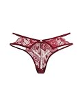 OYOANGLE Women's 1 Pair Floral Lace Pearls Chain Linked Cut Out Low Rise Thong Naughty Lingerie Panty Underwear Burgundy L