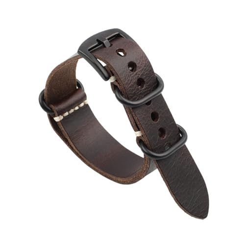 FenGQin Leather Strap 20mm 22mm 24mm Vintage Coffee Brown Cowhide Strap Men's And Women's Wristbands Watch(Dark brown-B buckle,2