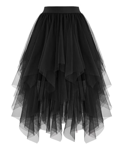 Tulle Skirts for Women, High Waist Layered Puffy Fairy Skirt Midi Skirt A-line Irregular Mesh Tutu Skirts