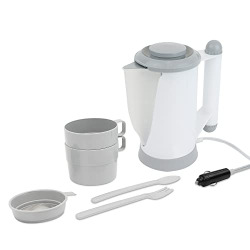 12V TRAVEL KETTLE & UTILITY SET SUITABLE FOR USE IN 12V CAR/CARAVAN/VAN