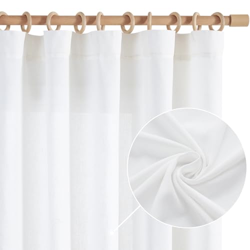 Image of jinchan White Linen Curtains 84 Inch Length, Rustic Semi Sheer Curtain for Living Room Bedroom Home Decor Drapes Back Tab, Set of 2 Panels