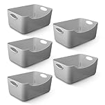 KEPLIN 5 Pack Plastic Storage Baskets with Handles, BPA-Free Dishwasher Safe Organiser Boxes for Kitchen, Bathroom, Pantry, Shelves & Drawers, Lightweight Space-Saving Containers, 22.3 x 14.8 x 10 cm