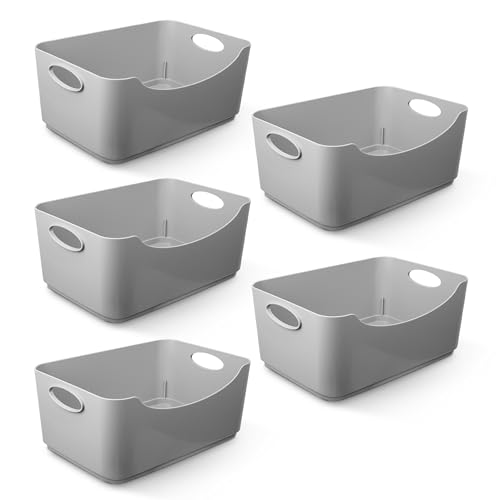 Graue Aufbewahrungsbox aus Kunststoff - 5 St. Ordnungsboxen für Küche, Haus oder Büro, Aufbewahrungskörbe für Regale, Schubladen, Wäsche, Schrank, Kunststoffbox, Körbe & Behälter (25,5 x 17 x 11cm)