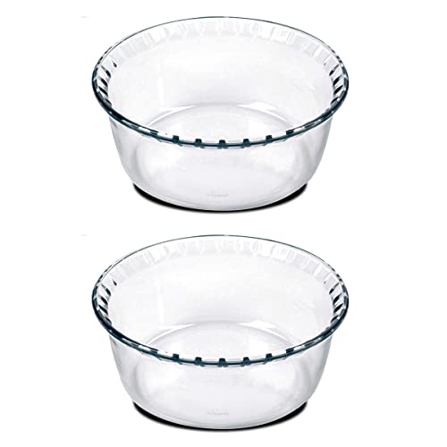 Juego de 2 Moldes redondos para Soufflé, Moldes de Vidrio Roscado, Bandeja refractaria, Molde para hornear, Plato de horno, capacidad 700 ml - Diámetro 15.1 x Altura 5.9 cm -JUANIO-