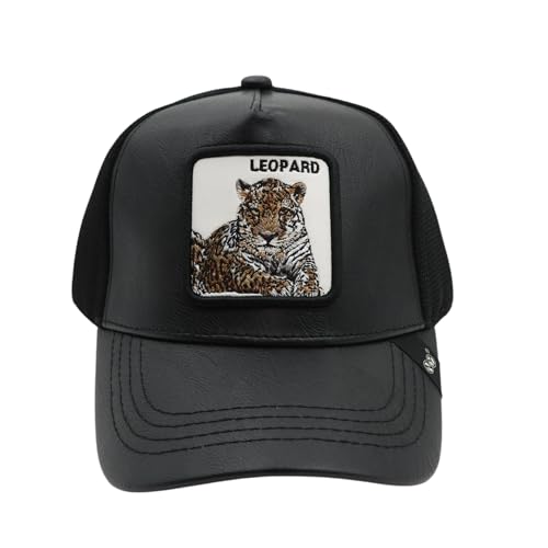 Image of kill off Leather Baseball Cap Panther Patch Cap Trucker for Men Snapback Mesh Animal Patch Hat Men's Black Djustable Baseball Hat Streetwear Fashion Hat