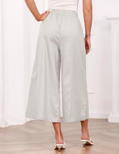IDEALSANXUN Womens Cotton Linen Palazzo Pants Casual Wide Leg Culottes Trousers Capri Pant4