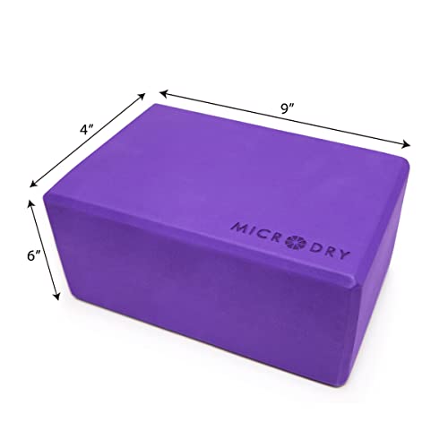 MICRODRY - Stretching & Exercise Foam Block, Yoga, Pilates Equipment for Home Workouts, Fitness Accessories for Home & Gym, Slip-Resistant, EVA Foam Block - 9 x 4 x 6 inches (Purple)