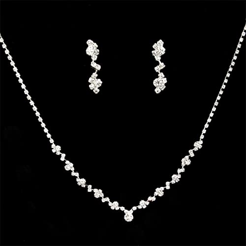 Dreamle ensemble de bijoux de mariée strass collier boucles d'oreilles ton argent strass femmes filles, demoiselles d'honneur ensemble de bijoux de mariage Cover