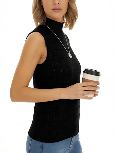 Image of INKOFF Sleeveless Mock Neck Turtleneck Knit Tops Women Dressy Casual Sweater Vest Business Work Tank