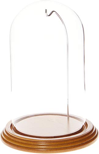 Plymor 4" X 7" Watch/Ornament Glass Display Dome Cloche (Oak Veneer Base & Silver Wire) #TOP4
