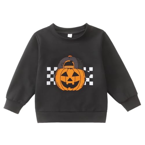 KEKEMI Halloween Sweatshirt for Toddler Boys Pumpkin Dude Sweatshirts Spooky Season Outfit Retro Long Sleeve Shirt Fall Tops(Black,18-24Months)