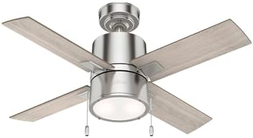 Hunter 42 inch Indoor Ceiling Fan with LED Light - Ceiling Fan with Pull Chain, For Bedroom, Living Room, or Kitchen, Standard Mount, No Remote, 4 Blades - Beck 53432, Brushed Nickel