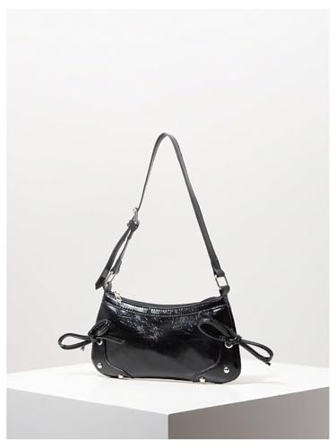 OYOANGLE Women's Bowknot Leather Square Underarm Bag Small Coquette Aesthetic Bags Y2K Shoulder Bags2