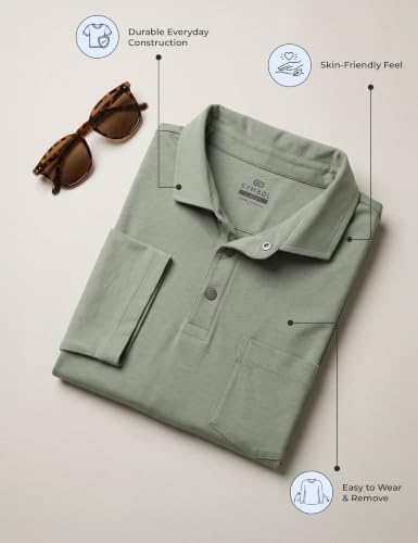 Image of Symbol Classic Men's Senior Wear Super Soft Cotton Stretch Polo | Regular Fit | Full Sleeve | Self Fabric Collar | Snap Buttons | Elderly Wear