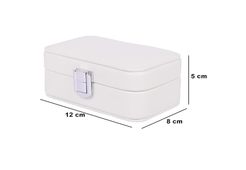Image of BucketList PU Leather Jewellery Organizer Box with Ring Slots & Necklace Hooks | Compact Jewelry Storage Case with Secure Lock (Travel Jewellery Box Rectangular (White))