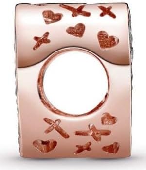 Rose Gold Sterling Silver CZ Clear Sparkling Freehand HeartBead charm Fits Pandora and European style Bracelets - Image 3