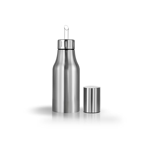 OlBuWa Dispenser di olio bottiglia in acciaio inox con beccuccio senza gocciolamento per cucina e barbecue, 500 ml
