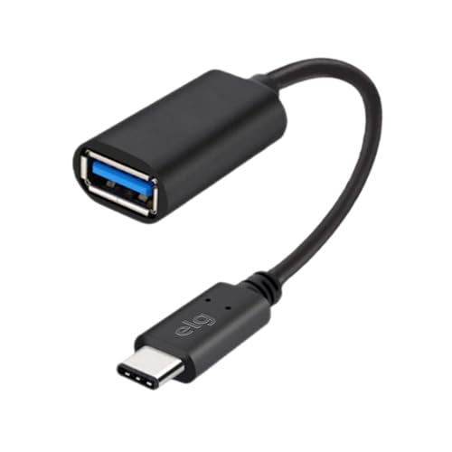 ELG, USBADP1, Cabo Adaptador OTG USB Tipo-C para USB-A Fêmea, Ampla Compatibilidade, USB 3.0, Conexão Plug & Play, Comprimento de 20cm, Preto