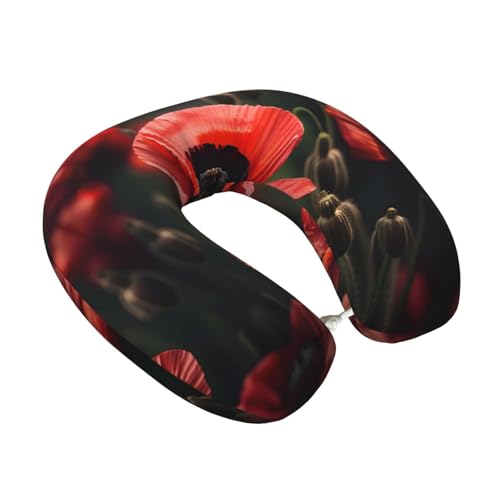 Almohada de viaje con diseño de flor de amapola roja miniatura 2