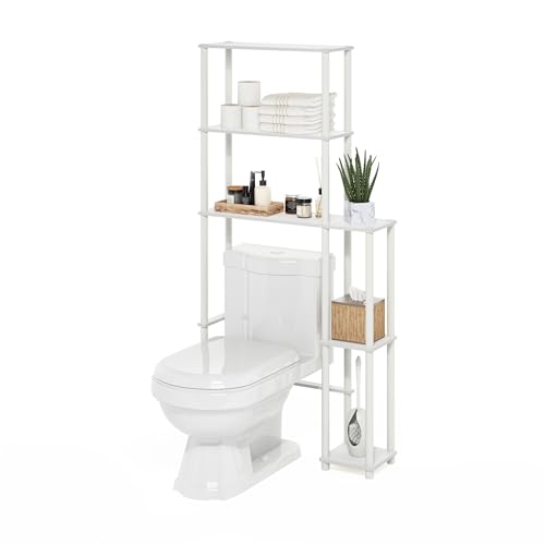 Furinno Turn-N-Tube Ahorro de Espacio en El Inodoro con 5 Tabletas, Blanco/Blanco