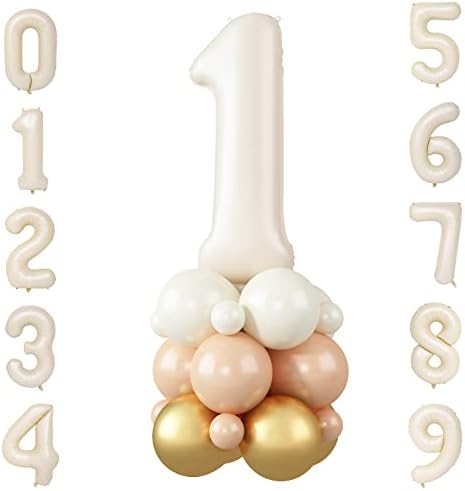 Roes Gold Number 1 Balloons, 40 Inch birthday Helium Foil Number Balloons Self Inflating with Star Mylar Latex Balloons for Boys or Girls 1st Birthday Party Balloons Anniversary Decorations