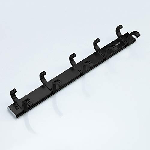 Image of Plantex Aluminum Hook Rail with Movable Hooks for Walls of Kitchen /Bathroom /Hook Rail Bar for Clothes /Towel /Keys (5 Hooks) Black