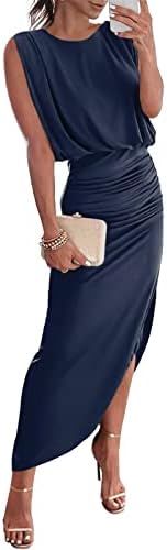 ANRABESS Formal Dress for Women 2023 Elegant Cocktial Evening Party Night Dresses Sexy Sleeveless Bodycon Slit Graduation Prom Maxi Dress 786-zanglan-L Navy Blue