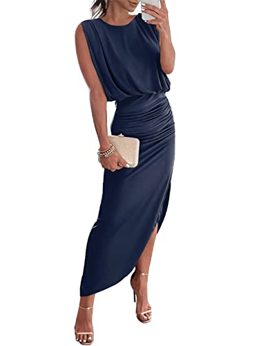 Anrabess Formal Dress For Women 2023 Elegant Cocktial Evening Party Night Dresses Sexy Sleeveless Bodycon Slit Graduation Prom Maxi Dress 786-Zanglan-S Navy Blue #TOP28