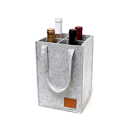 Sacola Para Carregar Vinhos Garrafas de Feltro Para Transporte Com Alça Elegante Wine Bag (Sacola Para 4 Garrafas, Cinza)