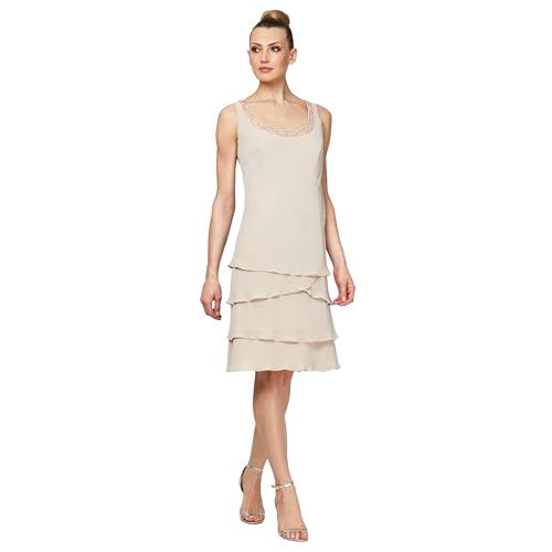 Image of S.L. Fashions Women's Mother of The Bride Tiered Jacket Dress with Shoulder Embellishment