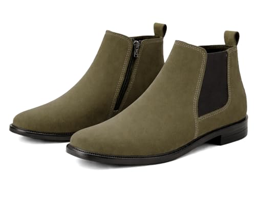 Image of Kraasa THE Ashford - Men's Stylish Vegan Leather Chelsea Boots with Side Zipper & Elastic Panel, Square Toe Ankle Boot (Tan /Black /Brown)