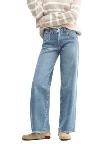 EMMIOL Y2K Straight Leg Baggy Jeans Women, Mid Rise Stretchy Loose Fit Casual Denim Pants Vintage Distressed Trendy Pockets